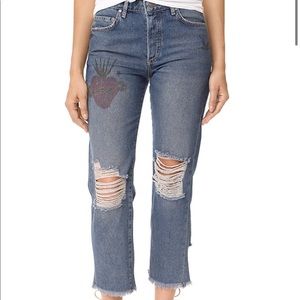 Free people butt ripped denim tattoo jeans size 24